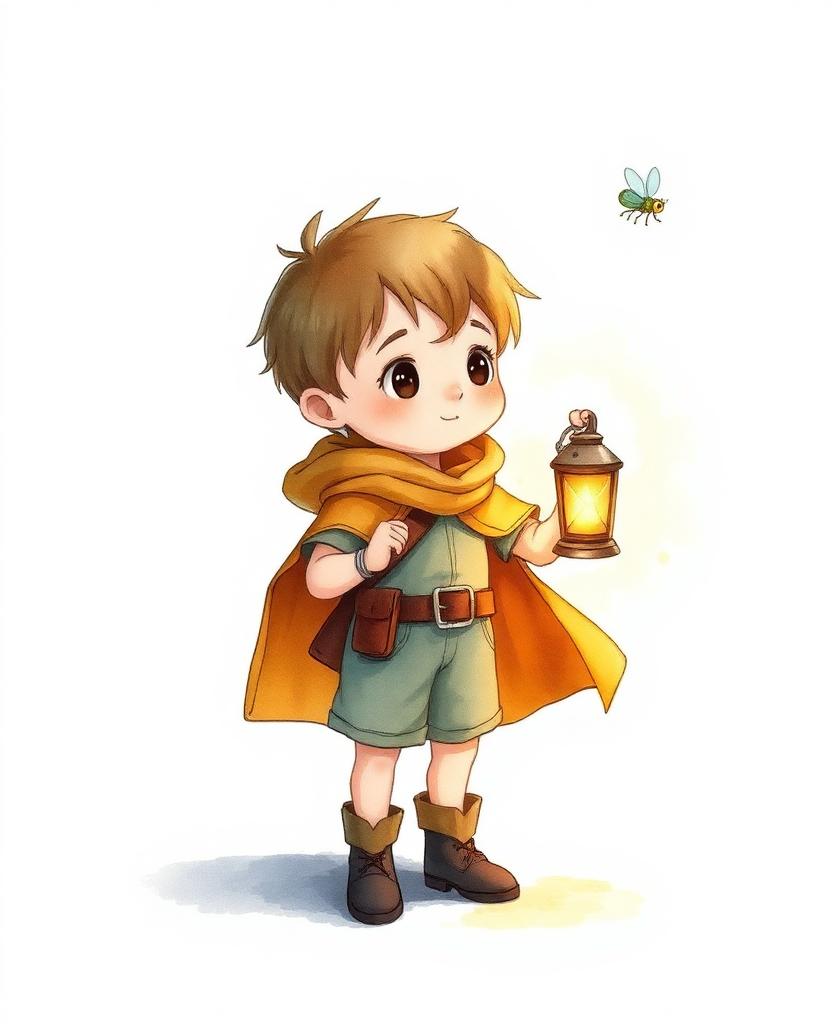 Captain Ren — Imaginery character portrait reimagined from a child's lantern-and-cape hero drawing