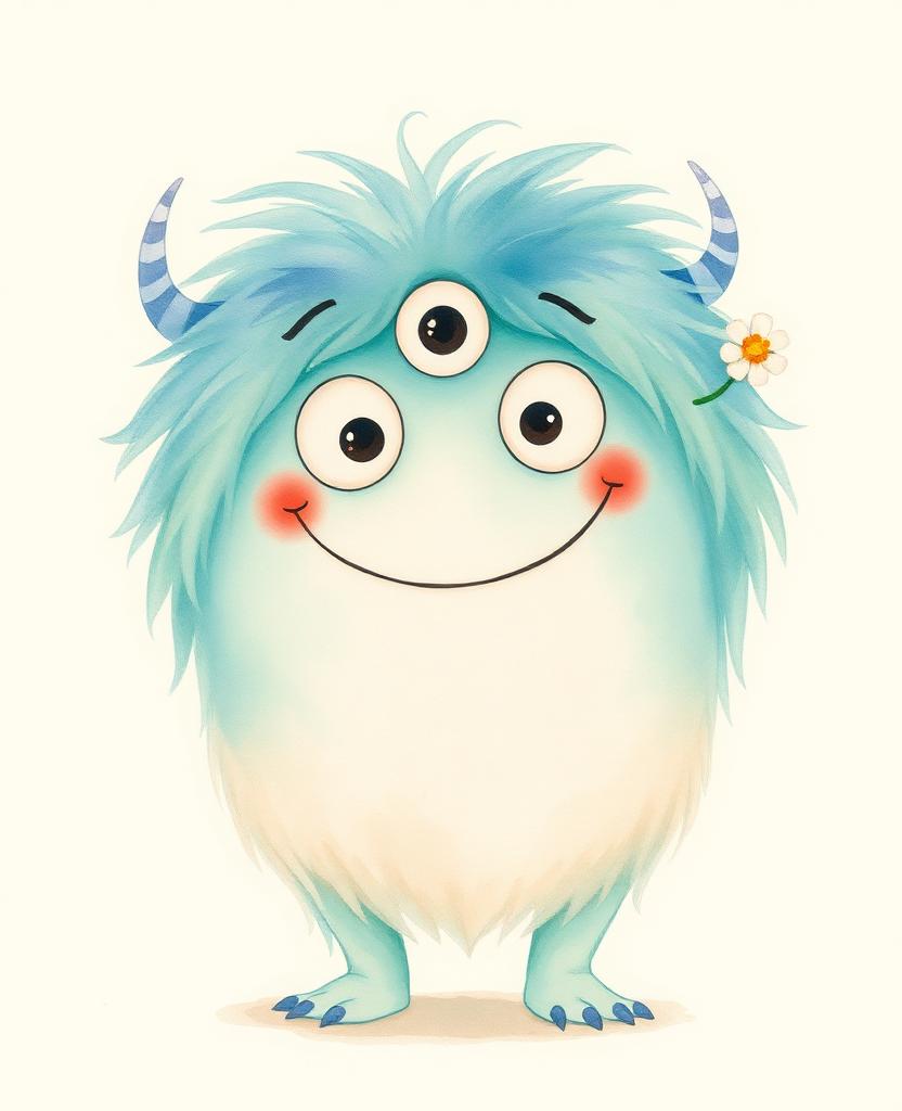 Floof — Imaginery character portrait reimagined from a child's three-eyed monster drawing